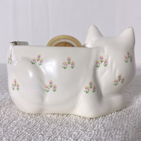 Vintage Floral Ceramic Kitty Cat Tape Dispenser - Picture 3 of 12